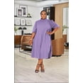 thumbnail image 3 of Plus Size Maxi Dress for Women Casual Pleated Dress Summer Short Sleeve Flowy Swing Dress Loose Beach Dresses Purple 4XL, 3 of 5