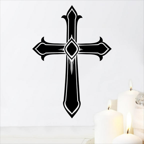 Detailed Cross Easter Spiritual Decals Gifts Christ Bible Verse Vinyl Lettering Wall Decal Size: 18"H x 12.5"L - Color: Black