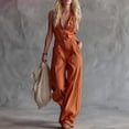 thumbnail image 2 of Chuancc Women's Casual Loose Overalls Jumpsuits One Piece Sleeveless Wide Leg Long Pant Rompers With Pockets Orange M, 2 of 7