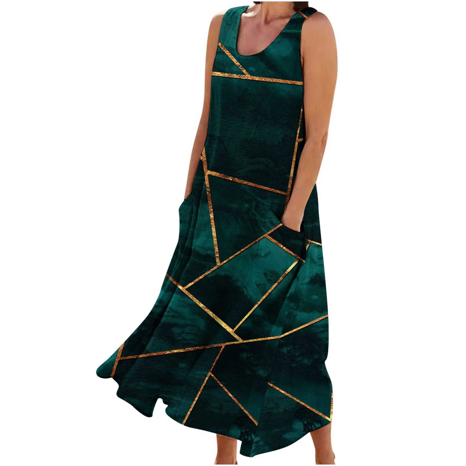 Dyegold Sun Dresses Women Summer Casual Sleeveless Linen Cotton Flowy ...