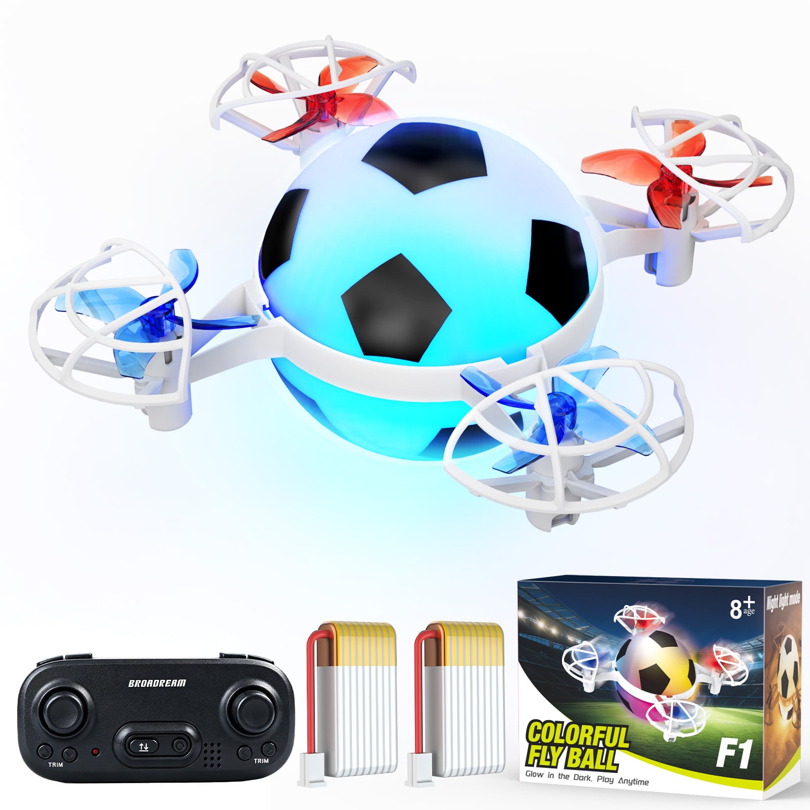 Drones for Kids, Wefone F1 Mini Flying Soccer Ball with Lights, One-Key Takeoff/Landing, 360° Flip, Throw to Launch, Headless Mode, 2 Batteries, White