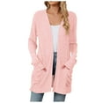 thumbnail image 1 of GPOECD Women Fall Solid Color Open Front Cardigan Lightweight Long Sleeve Pure Color Slim Fit Cardigan Outerwear with Pockets B-Pink,L, 1 of 9