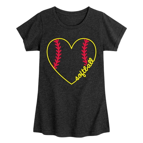 Instant Message - Softball Heart Script - Youth Girls Fitted Short Sleeve T-Shirt