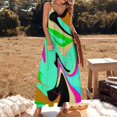 thumbnail image 2 of Nouvelle Robe Moderne Sans Manches à Motif Abstrait Liquide Carré Vert Menthe Multicolore, 2 of 4