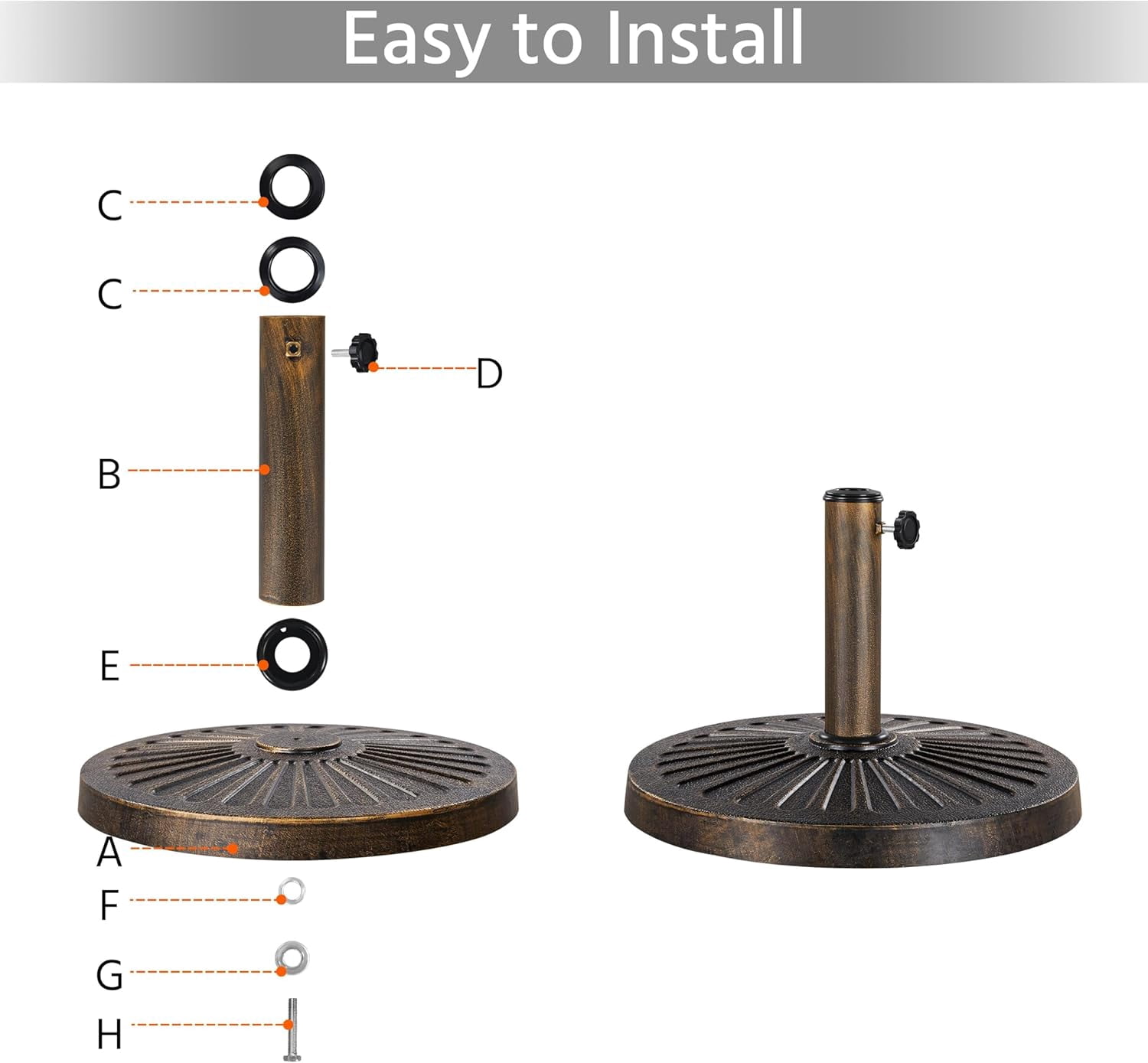 ZJTER 18" 26.5lbs Outdoor Patio Umbrella Base Round All Weather Umbrella Stand for Patio, Deck & Garden, Bronze
