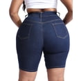 thumbnail image 2 of Gocolloa Women Plus Size Jean Shorts Stretchy High Waisted 10" Inseam Knee Length Denim Bermuda Shorts Primary Blue 16W, 2 of 6