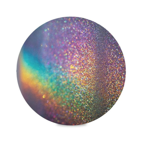 Round Placemat Heat Resistant & Wrinkle-Free Dining Table Decor Placemat For Home & Weddings Rainbow Holographic