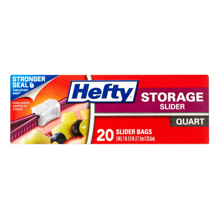 5Pk HEFTY Stronger Seal Storage Slider Bags Ziploc Quart Stand & Fill 20  Bags Ea