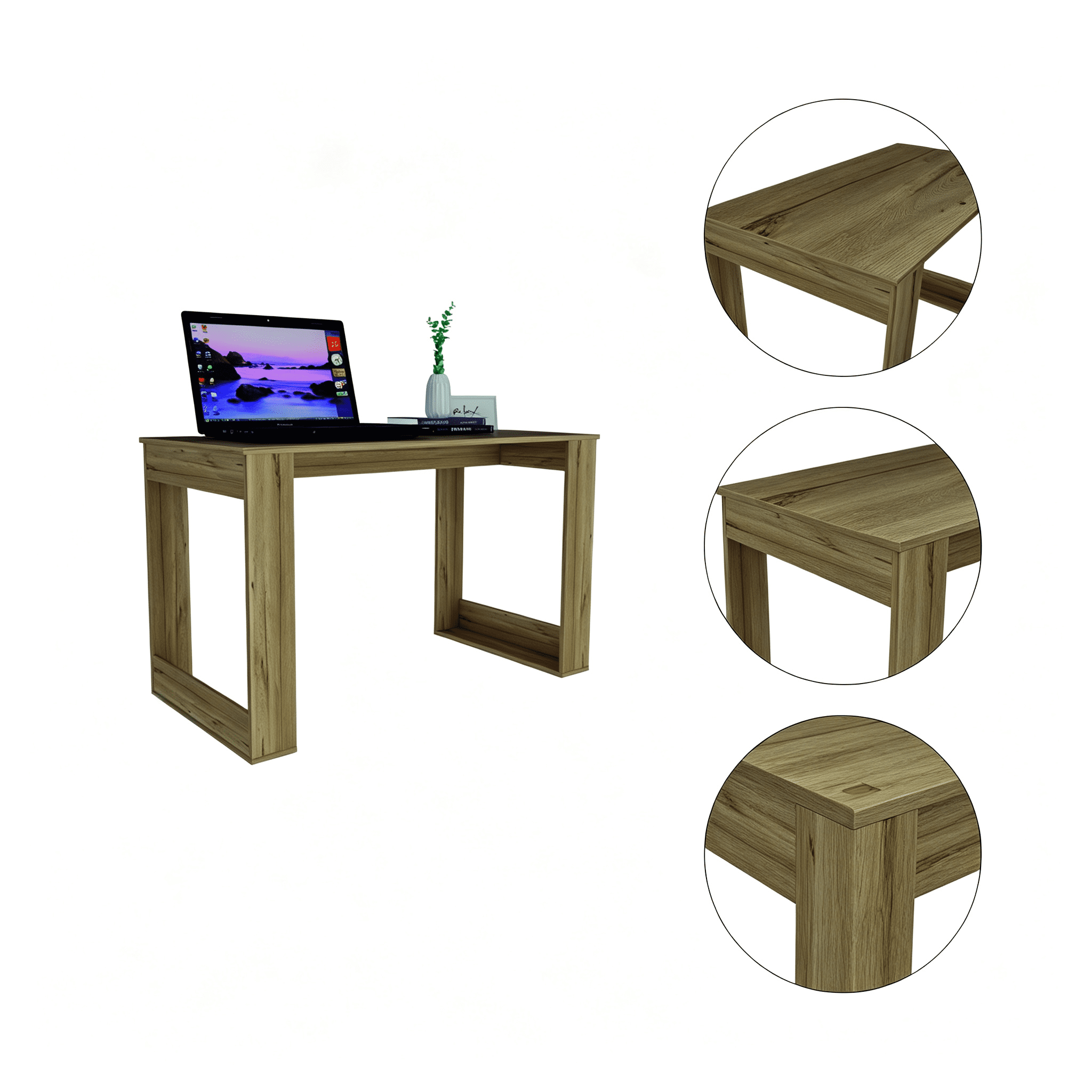 Asteroutdoor Oviedo 120 Writing Desk with Four Legs, Light Oak Finish, Particle Board, 47.5 in Wide, 28.7 in High, Compact Computer Desk for Home Office and Remote Learning