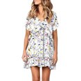 thumbnail image 2 of Fridja Robe pour Femmes Impression Personnalisée Longueur Genou Manches Courtes Robe Drapée, 2 of 9