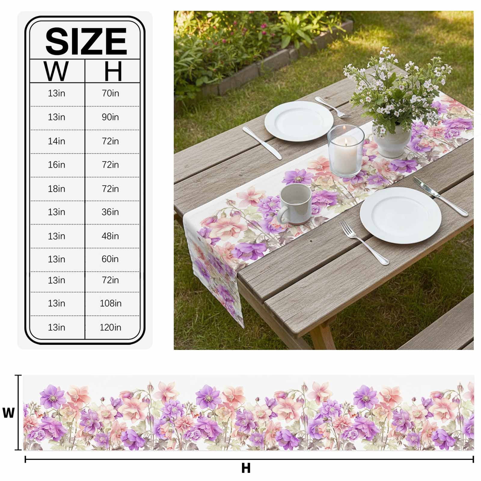 Pink Purple Spring Floral Table Runner 72 Inches Long, Summer Flower Botanical Kitchen Coffee Dining Table Decoration for Home Party Birthday Wedding Home Decor 18x72 Inches