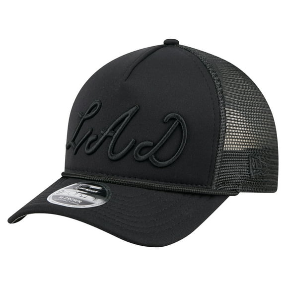 Men's New Era Black Los Angeles Dodgers City Initial 9FORTY A-Frame M-Crown Adjustable Trucker Hat