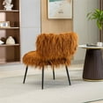 thumbnail image 4 of Accent Chair with Ottoman Set, Faux Fur Upholstered Living Room Chairs with Plush Cushion, Modern Single Recliner Chair with Metal Legs Support for Reading Room, Bedroom, Make Up Room, Caramel, 4 of 7