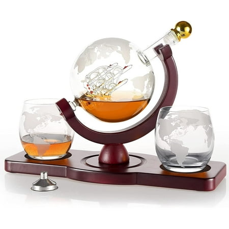 

Gifts for Men Dad Unique Anniversary Birthday Gift for Him Husband Groomsmen Globe Decanter Set with 2 Glasses Christmas Wedding Bourbon Liquor Scotch Cool Stuff Presents for Mom Grandpa