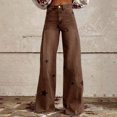 thumbnail image 2 of Stretchy Jeans for Women, Audhol Women's Spring Autumn Flower Print Casual Wide Leg Pants Womens Wide Leg Jeans Khaki S, 2 of 8