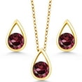thumbnail image 2 of Gem Stone King 1.80 Ct Round Red Rhodolite Garnet 18K Yellow Gold Plated Silver Teardrop Pendant and Earrings Jewelry Set With Chain, 2 of 4