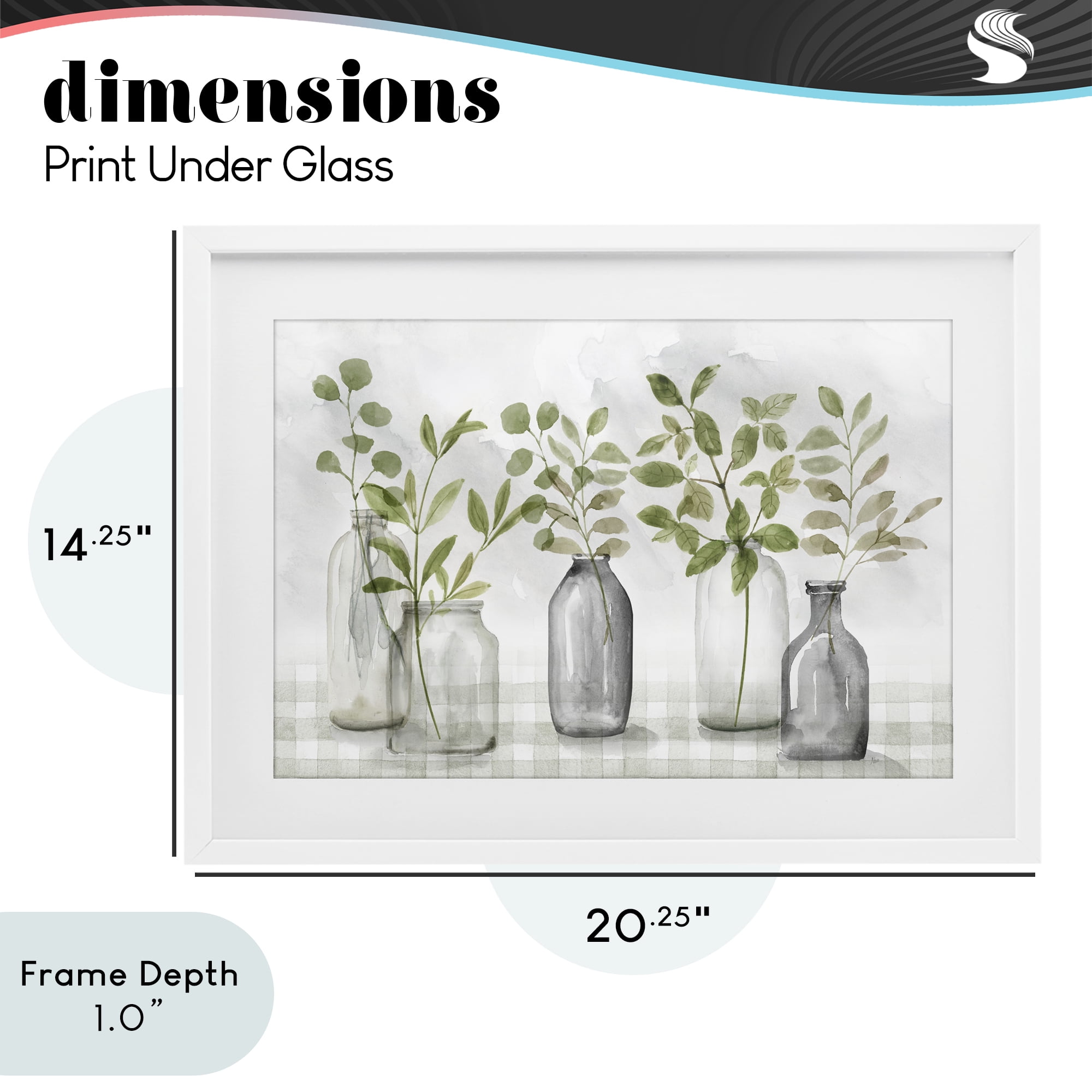 Stupell Industries Greenery Leaves in Vases White Framed Print Under Glass, design by Nan