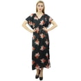 thumbnail image 2 of Bimba Floral Black Satin Kimono Long Bridesmaid Cover Up Drawstring Kaftan - 16, 2 of 5