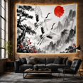 thumbnail image 6 of Cherry Blossoms and Cranes in Misty Mountain Landscape, Serene Japanese Inspired Art for Nature Lovers, Asian Wall Art Housewarming Gift Tapestry Wall Hanging for Bedroom, Living Room and Dorm, 6 of 7