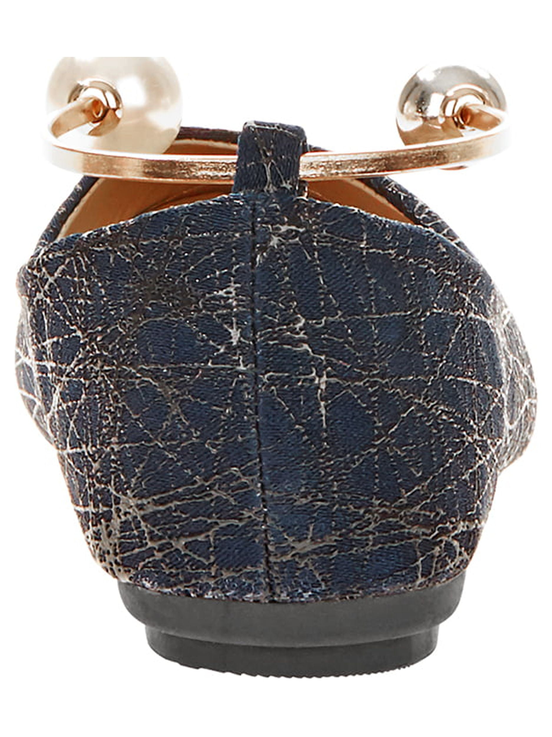 Victoria K Women's Retro Print With Pearl And Gold Ornament Ankle Bracelet Ballet Flats