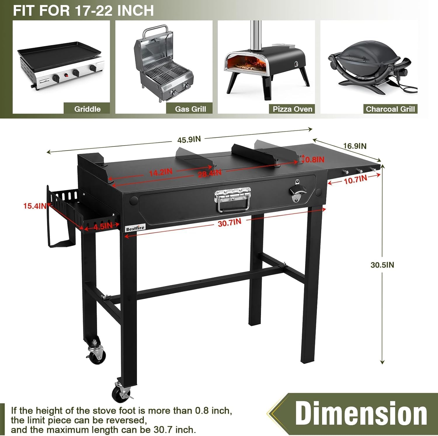 Frizi Outdoor Grill Table with 2-Burner Propane Gas Grill, Portable Stainless Steel Cooking Station with Storage Shelves, Hooks, and Locking Wheels for Tailgating, Camping & Backyard BBQ