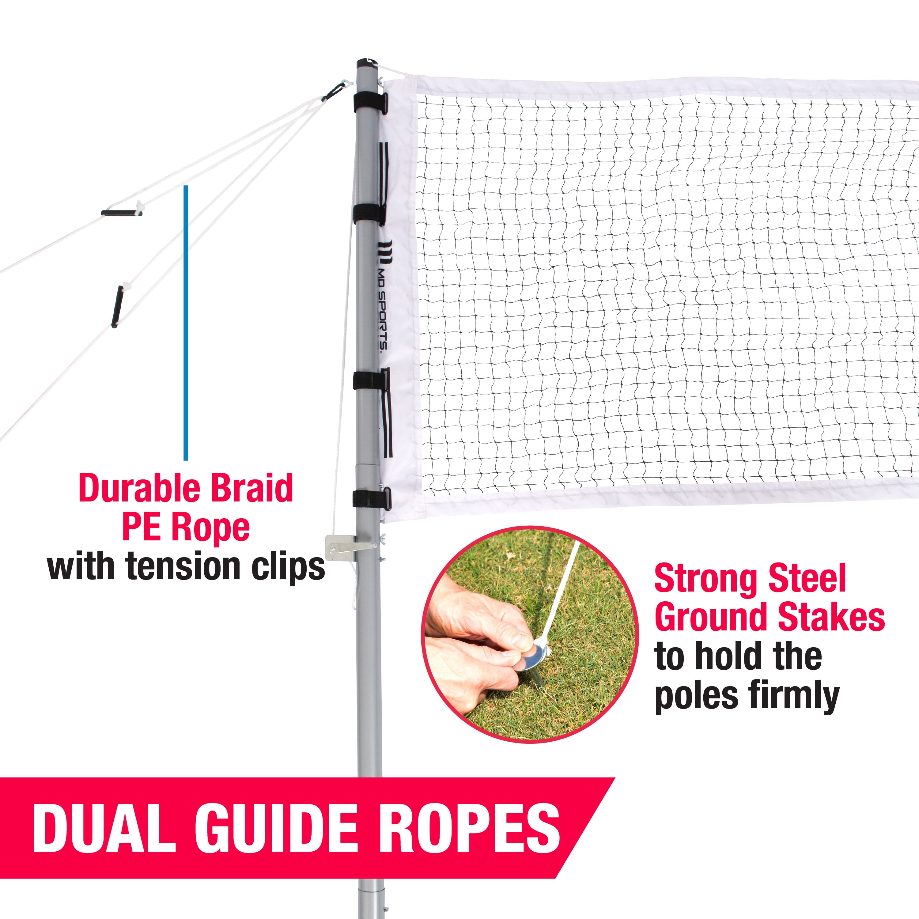 Pro Volleyball and Badminton Set with Adjustable Height Steel Poles by MD Sports