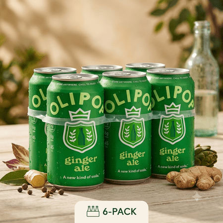 OLIPOP Prebiotic Soda Ginger Ale, Prebiotic Soft Drink, 12 fl oz Cans, 6-Pack