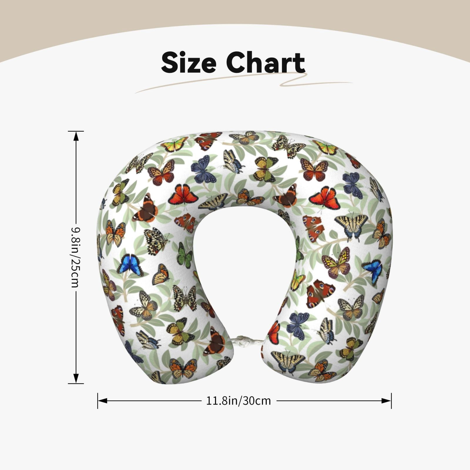 Xecao Multicolored Butterflies Print Memory Foam Cervical Neck Pillow Versatile U-Shaped Pillows for Home,Office,Camping,Travelling,Soft Washable Cover