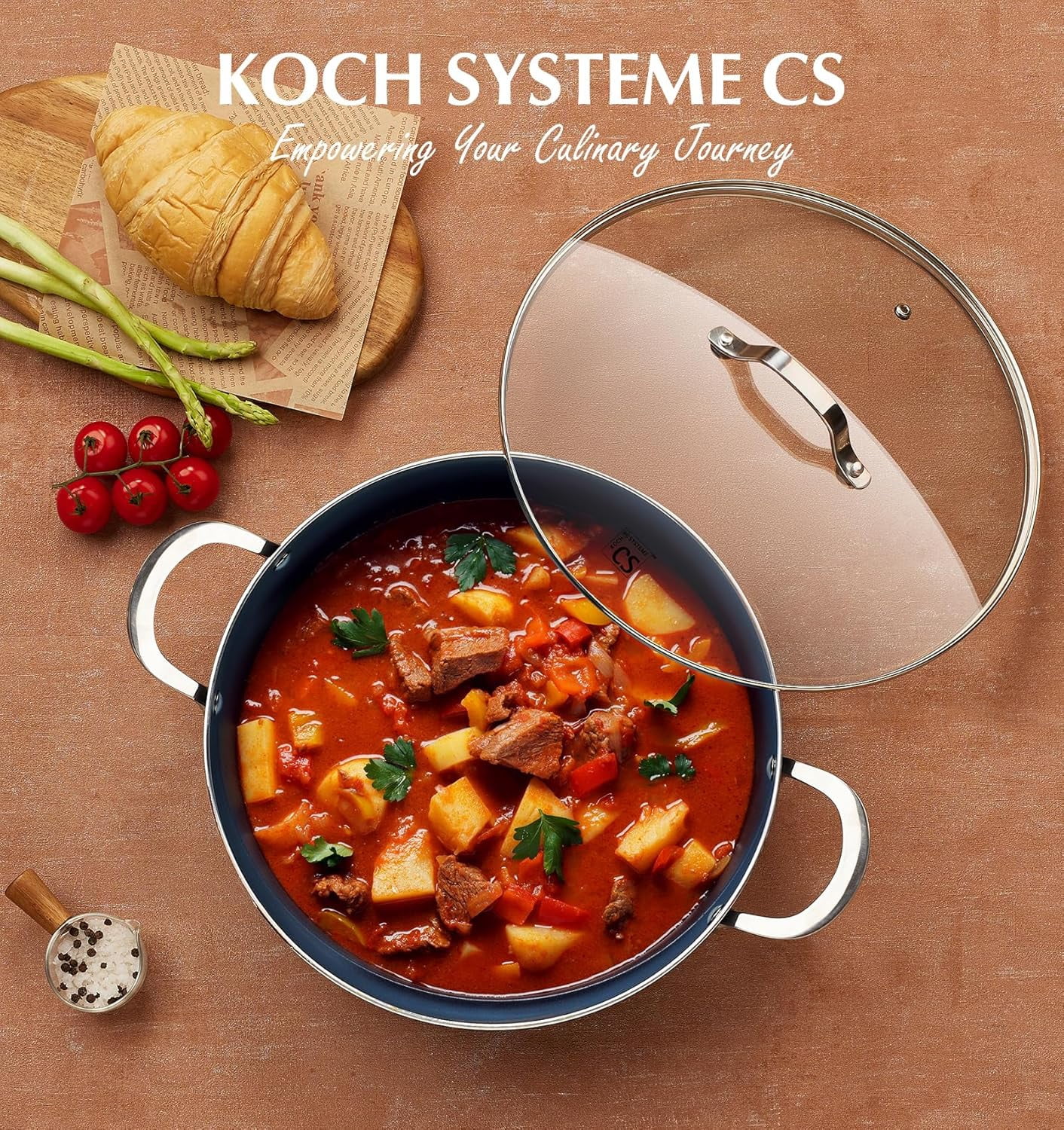 Koch Systeme CS 12 inch Nonstick Deep Frying Pan, Skillet with Ceramic Coating, Oven Safe, Gradient Blue