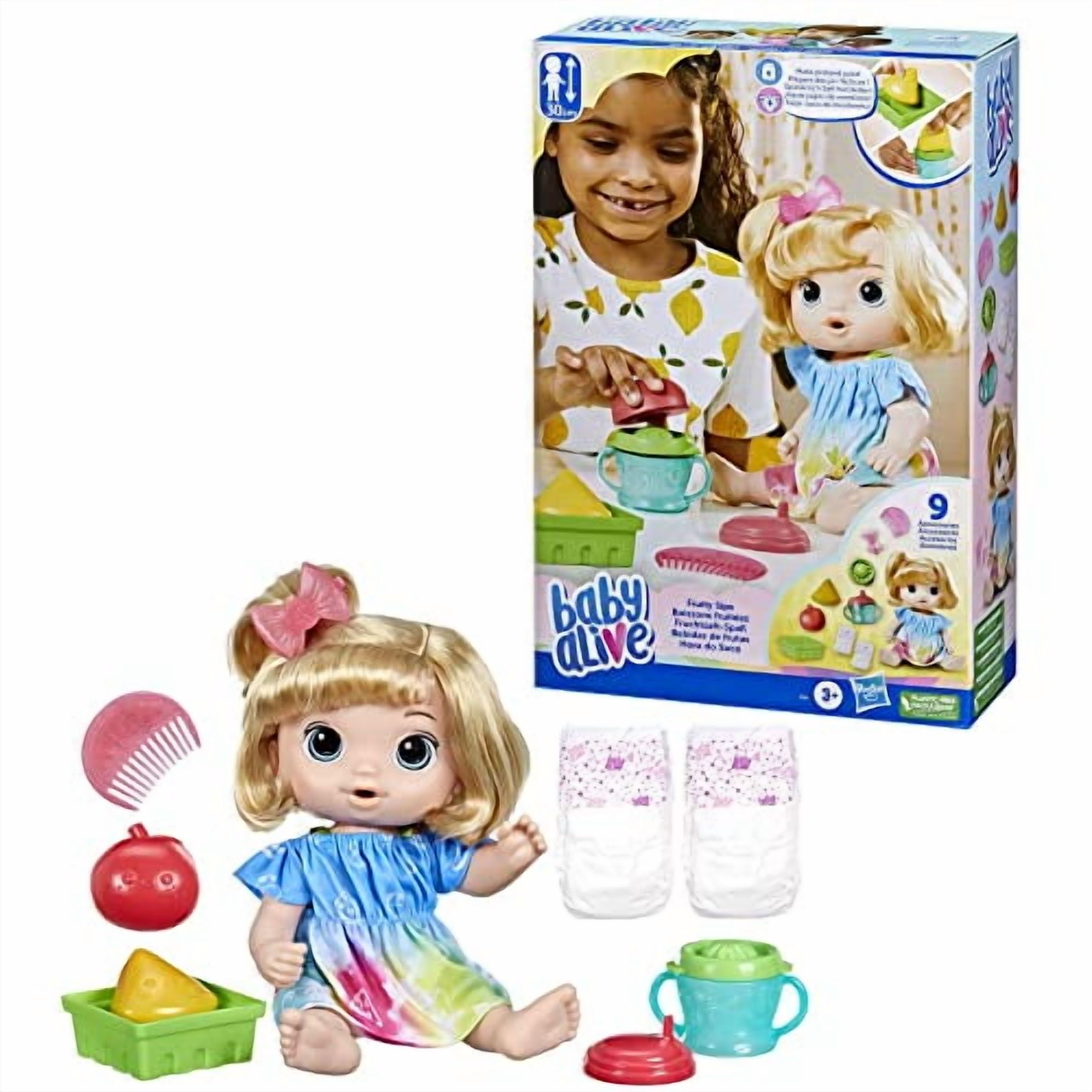 Baby Alive Fruity Sips Doll, Apple, Pretend Juicer Baby Doll Set, Kids 3 and Up, Blonde Hair