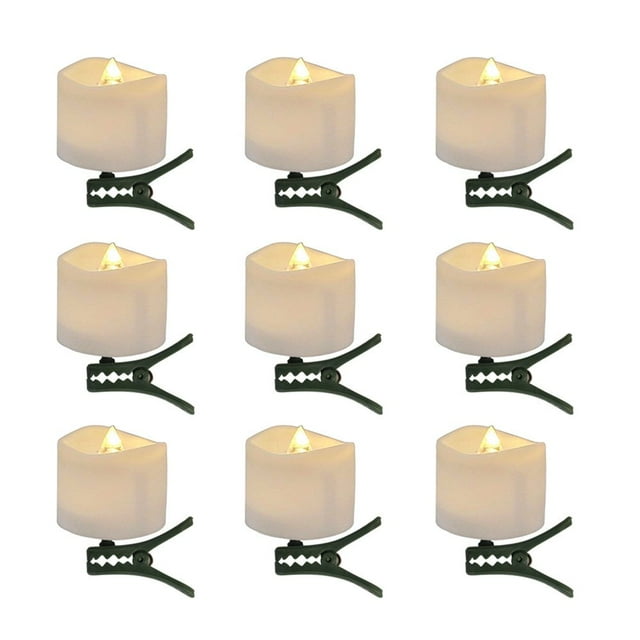 9Pcs/Set Tealight Flicker Candles with Clips Wave Edge Decorative Timer Function Flickering LED Candle Light for Christmas
