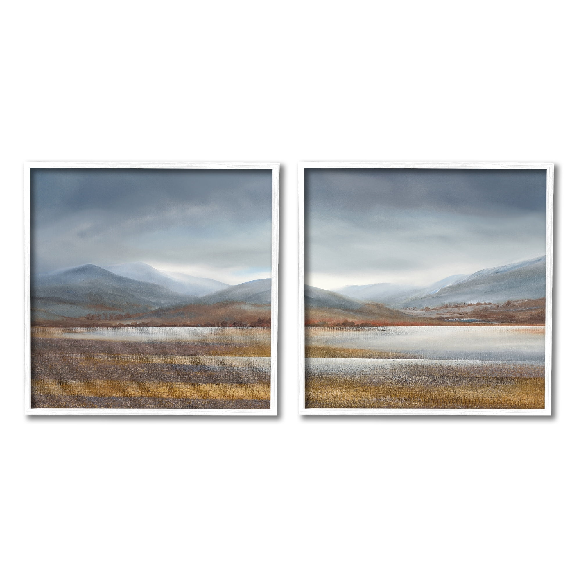 Stupell Industries Cloudy Weather Sky Rural Pasture Grasslands Painting Painting White Framed Art Print Wall Art, Set of 2, Design by Lyn Timmington