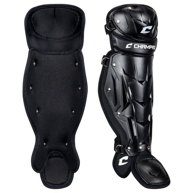 CHAMPRO Optimus MVP Single Knee Baseball Catchers Leg Guards, 12" Shin Length, Black, CG112B