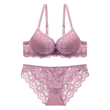 

fanshao Two Pieces Sexy Women Floral Lace Underwear Solid Color Push Up Bra Panties Set