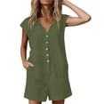 thumbnail image 6 of purcolt Women Summer Shorts Rompers Short Sleeve Button Down Romper V Neck Wide Leg Jumpsuit, 6 of 7