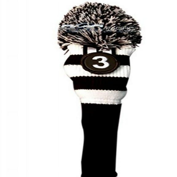 Majek #3 Hybrid Rescue Utility Black & White Golf Headcover Knit Pom Pom Retro Classic Vintage Head Cover