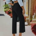 thumbnail image 7 of UAMVSH Cotton Line Capri Pants for Women Trendy Side Slit Wide Leg Summer Beach Vacation Lounge Cropped Pants with Pockets(Large,Black), 7 of 7