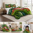 thumbnail image 6 of 3 Pieces Queen Quilt Set,Summer Tropical Red Frog Pattern Soft Bedding Sets with 1 Quilt & 2 Pillow Shams,Monstera Leaf Summer Bedspread Lightweight Coverlet Comforter for All Season, 6 of 9