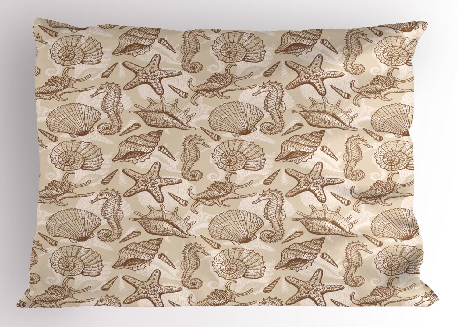 Sea Shells Pillow Sham Vintage Inspired Monochrome Seashell Pattern Ocean Elements Wildlife Hand Drawn, Decorative Standard Size Printed Pillowcase, 26 X 20 Inches, Tan Brown, by Ambesonne