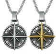 thumbnail image 2 of K-KED Stainless Steel North Star Compass Pendant Necklace Silver Gold W Strong Chain-Steel ribbon chain, 2 of 7