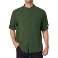 thumbnail image 2 of Camisa de lino para hombre Unique Bargains casual manga larga enrollable Verde M, 2 of 6