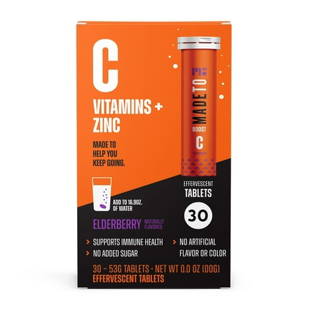 MadeTo C Vitamins + Zinc Elderberry Immunity Effervescent Tablets, 30ct