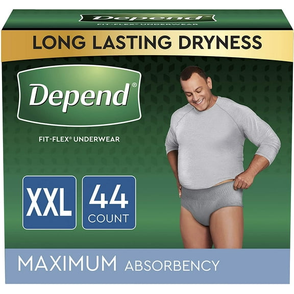 Depend FIT-FLEX Incontinence Underwear for Men, Maximum Absorbency, Disposable, XXL, Grey, Count ( Packs of ) (Packaging May Vary)