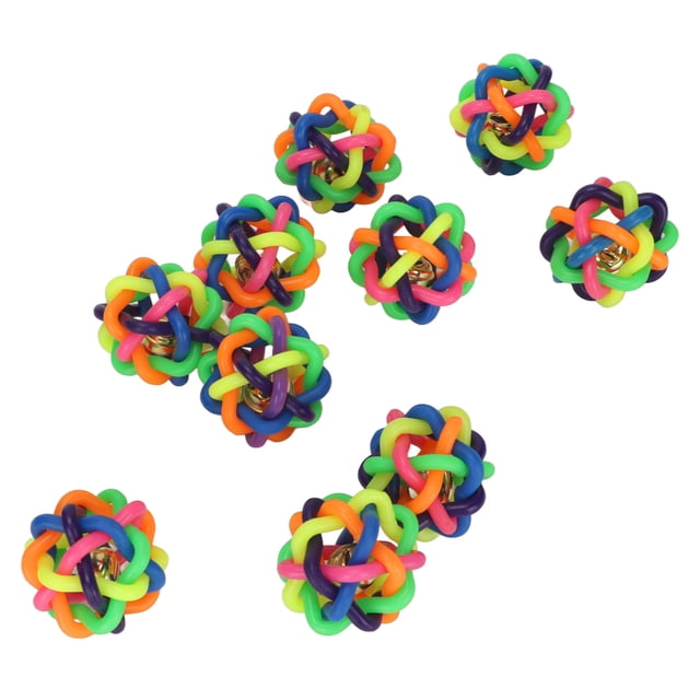 Pelota de goma tambaleante para mascotas, 10 Uds., resistente a mordeduras, pelota de goma colorida para perros con campana para mascotas y perros