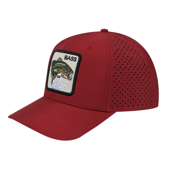 Unisex Embroidered The Bass, 6-Panel Microfiber Laser hole Trucker Hat, Dark Red/Dark Red, Adjustable Fit