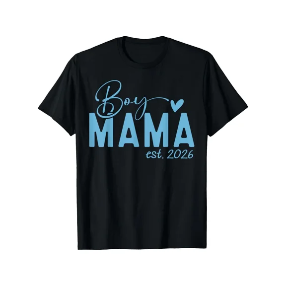 Mama Est 2026 Aesthetic Motherhood Announcement T-Shirt - Retro Blue Graphic Mommy Tee for New Mothers - Comfortable Short Sleeve Cotton Top