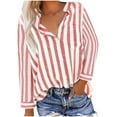 thumbnail image 2 of nerohusy Women Striped Button Down Shirts Cotton Linen Blouse Tops Long Sleeve Collar Guaze Shirt Trendy Vacation Work Clothes 2025 Red,XL, 2 of 6