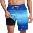 thumbnail image 2 of Aobny Shorts for Men with Liner Striped Board Bottom Big & Tall Casual Slim Beach Clothes,Blue,S, 2 of 6