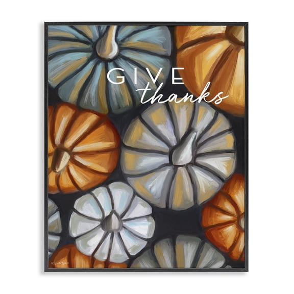 Stupell Industries Modern Give Thanks Autumn Phrase Black Framed Giclee Art, 16 x 20, by Elizabeth Tyndall