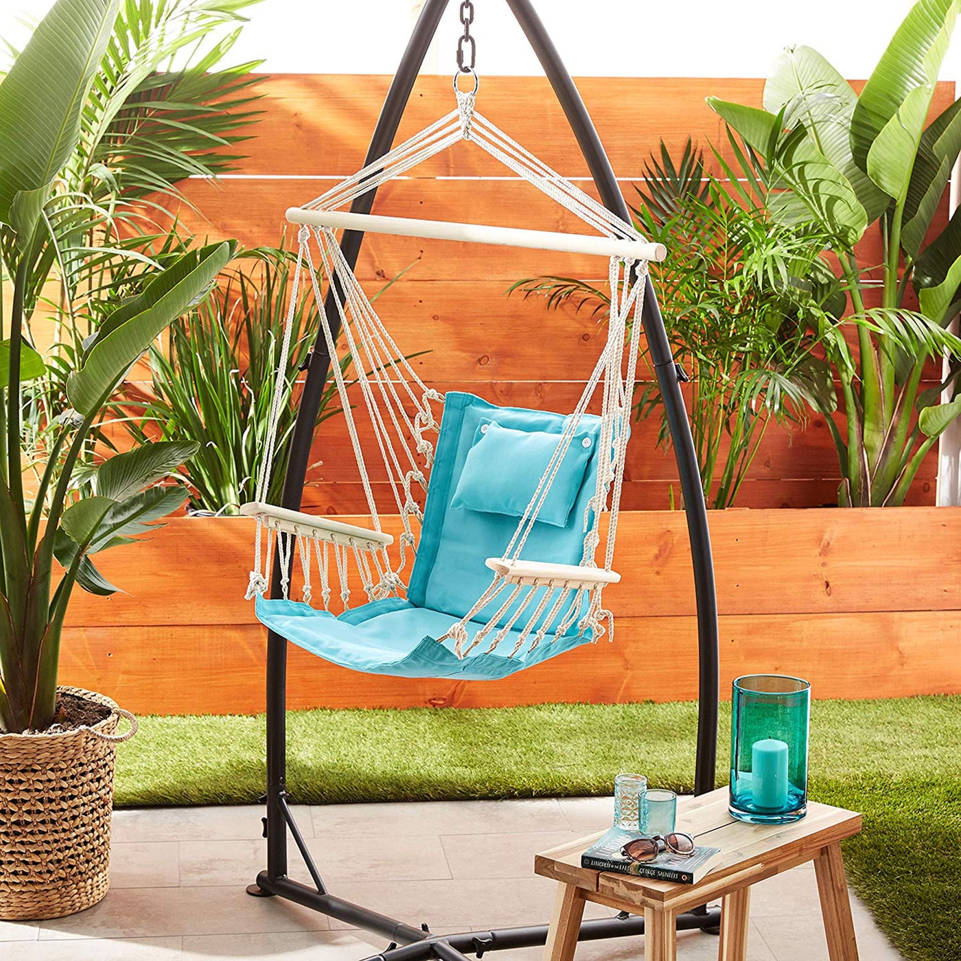 Backyard Expressions Hanging Hammock Chair Aqua Blue Polyester Cotton Walmart